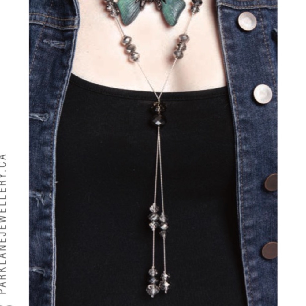 Park Lane Jewelry Grey Bead & Silver Plated Necklace w/ Tassel